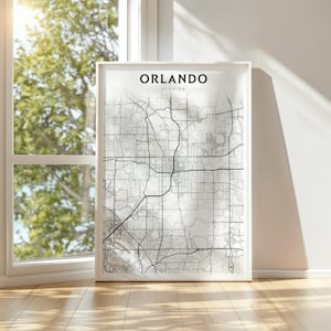 Orlando FL stadskaart print, Orlando poster, kunst aan de muur Florida, minimalistische stadsplattegrond, premium Orlando decor, hoge resolutie
