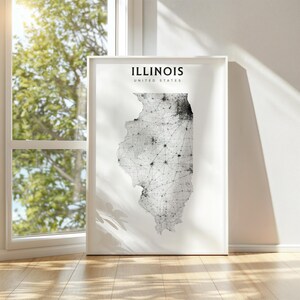 Illinois kaart afdrukken, Illinois stratenkaart poster, Illinois moderne muurkunst voor thuis, Illinois afdrukbare stedelijke kaart decor