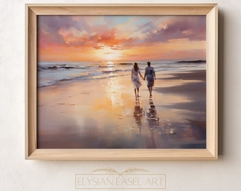Couple Sunset Beach Painting | Romantic Seascape Art (Digital Download)