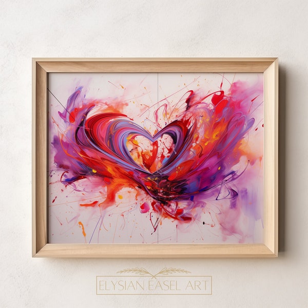 Energetic Love Heart Acrylic Valentine PRINTABLE Painting | Passionate Palette | Gifts for Girlfriend | Gallery Wall | Digital Download