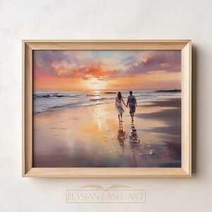 Couple Sunset on the Beach Valentine PRINTABLE Painting | Sunset in Paradise | Gift for Girlfriend | Gallery Wall | Digital Download