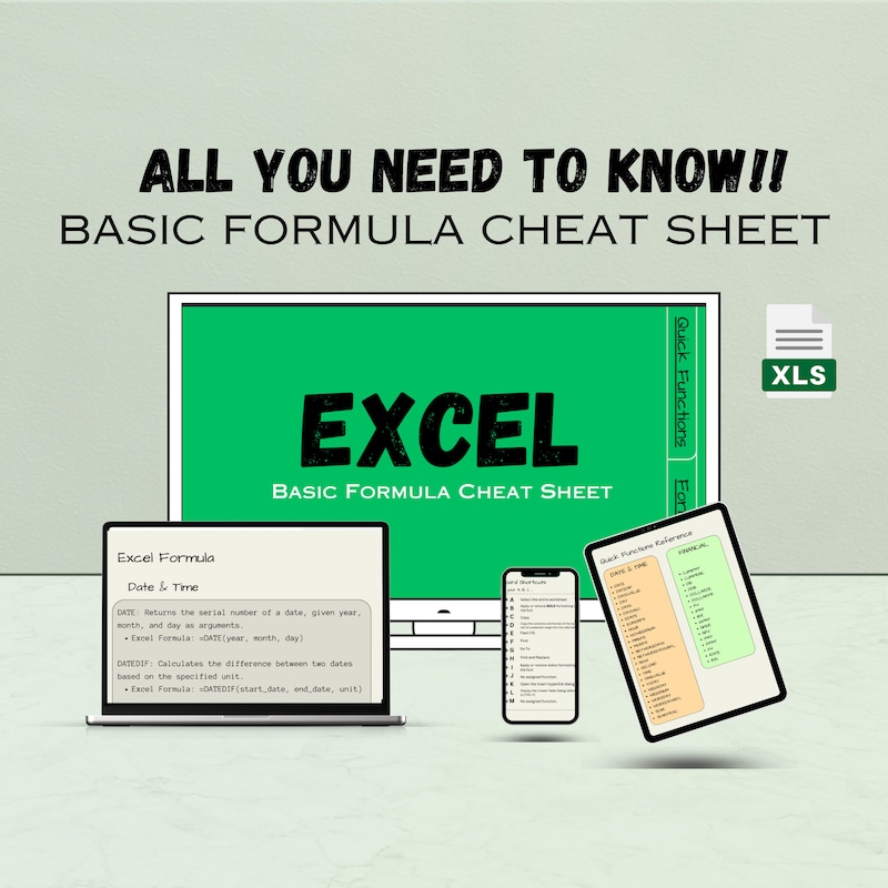 Excel Formula Cheat Sheet - Etsy