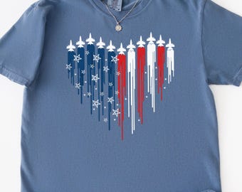 American Flag Jets Heart T-Shirt | Comfort Colors 1717