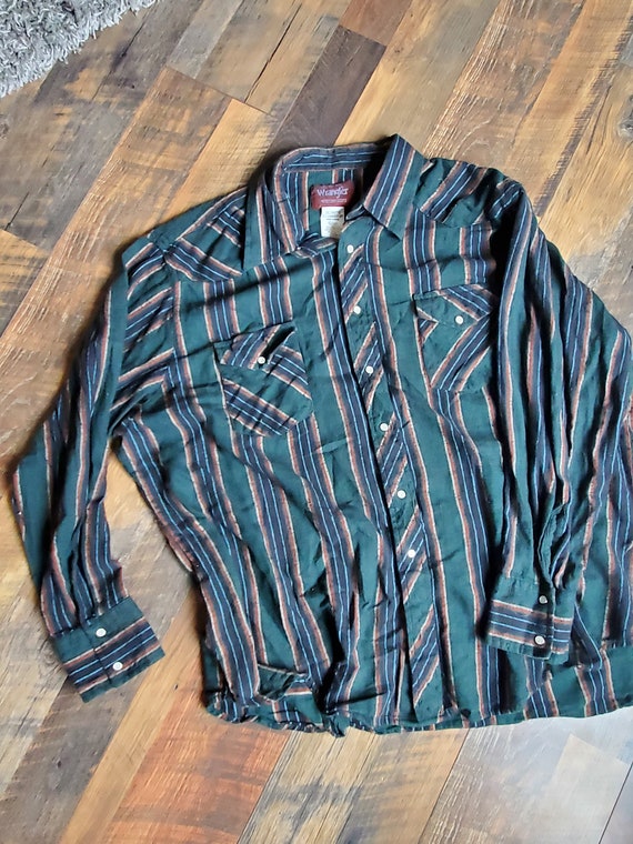 Two Wrangler Men's Striped Flannel Western Shirts,