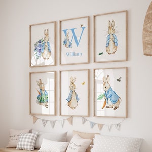 Peter Rabbit Nursery Print, Personalized Beatrix Potter prints, Set of 6 Nursery Prints, Nursery Decor, Kids Bedroom Wall Art, Bedroom decor