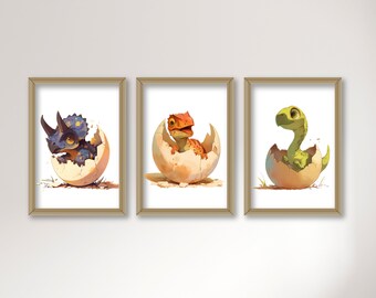 Set Of 3 Dinosaur Prints, T-Rex Print, triceratops Poster, Brontosaurus, Dinosaur Wall Decor, Baby Boy Decor, dino print, nursery wall art