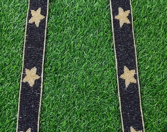 Handmade Embroidery Beaded Purse Straps Stars Designs For Game Day Gear-Cross-body-Handbag Replacement-Stadium Bag Strap