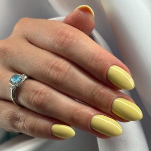 Sunshine Yellow Press-On Nails – Solid Glossy Almond Shape | Handmade
