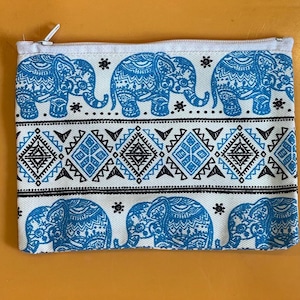Elephant (Small) Coin Purse / Pouch / Wallet / Zip Bag Thai Thailand Bohemian Mandala Geometric pattern FREE UK POST