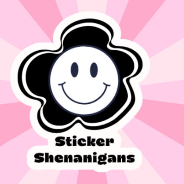 Sticker Shenanigans Smily Face Logo Sticker Black and White Happy Face Sticker For Stanley Water Bottle Laptop Sticker flower Sticker