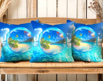 Funda de almohada Frutiger Aero Tropical Ocean: Diseño de delfín de acuario