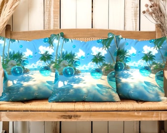 Funda de almohada Frutiger Aero Tropical Ocean: Decoración de delfines para acuario