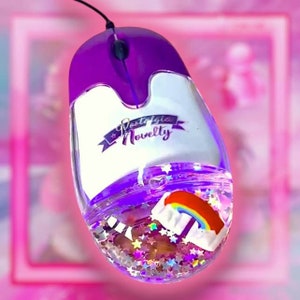 Purple LIQUID AQUA mouse for Computer with rainbow floater- USB, Y2K, Frutiger Aero, Aqua Mouse (Wired), liquid mouse , kawaii, pink decor