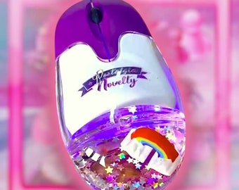 Purple LIQUID AQUA mouse for Computer with rainbow floater- USB, Y2K, Frutiger Aero, Aqua Mouse (Wired), liquid mouse , kawaii, pink decor