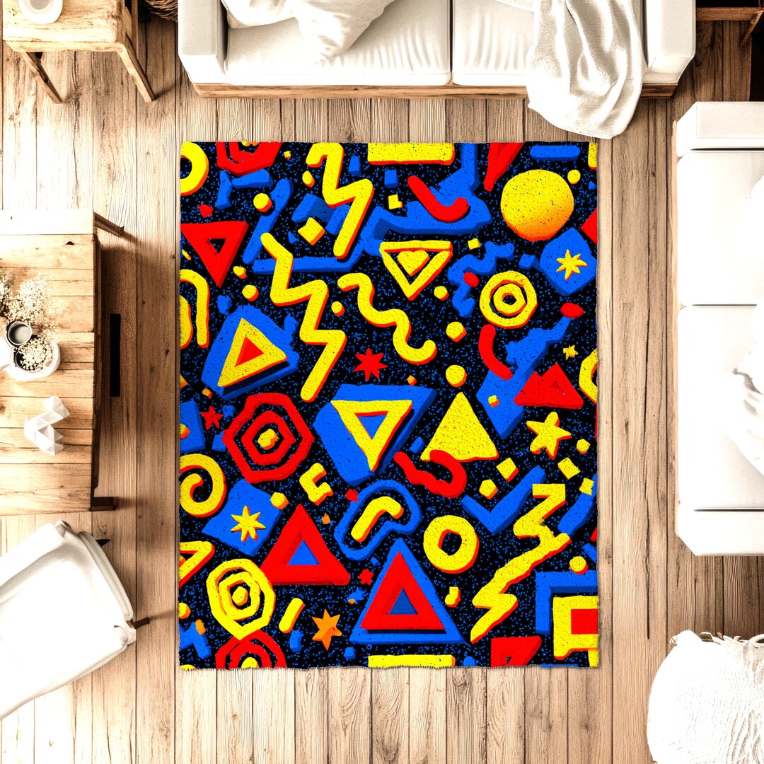 Retro Arcade Rug: 80s 90s Style, Geometrical Design - Etsy