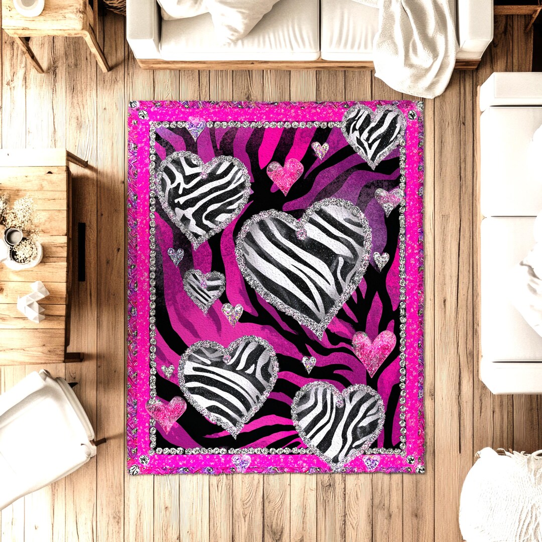 Punk Style Rug Y2k Mcbling Zebra Heart Rug, Scene Rug, Punk Room Decor, Y2k Aesthetic ...