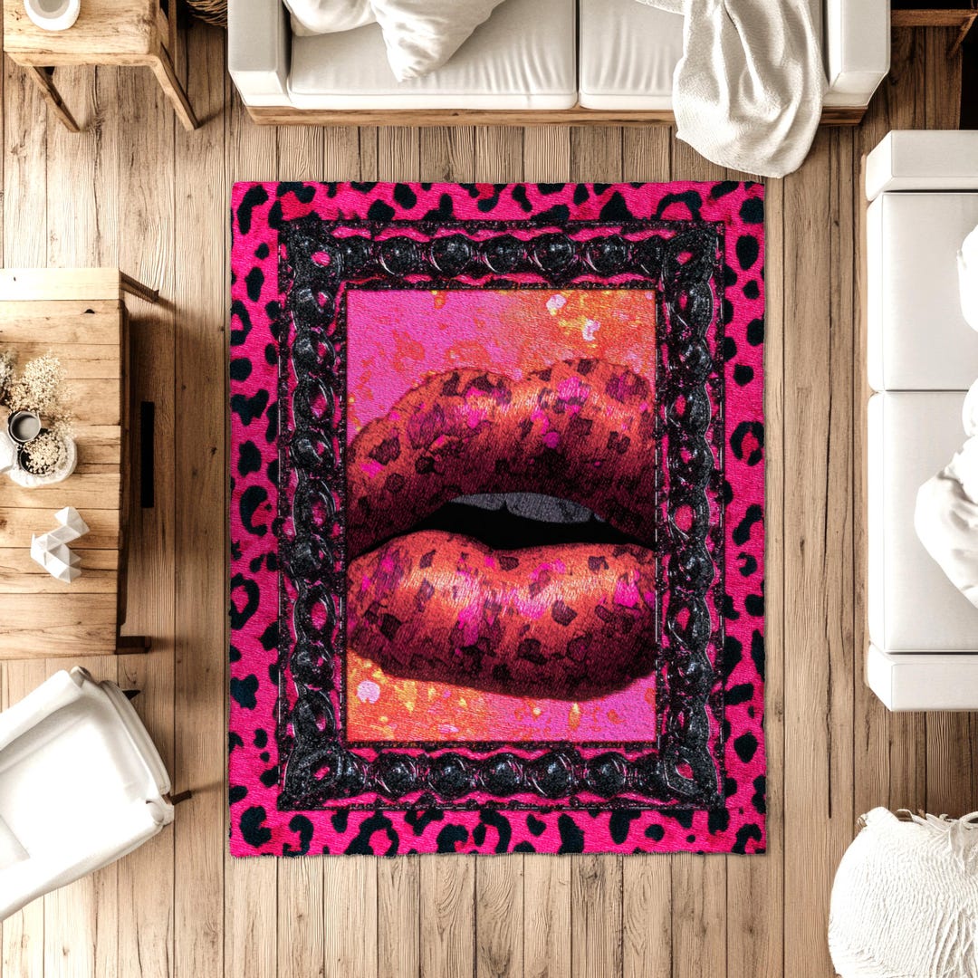 Gily Rug Pink Leopard Print Y2k Kiss Lips Mcbling Girly Rug Decor, Pink Room ...