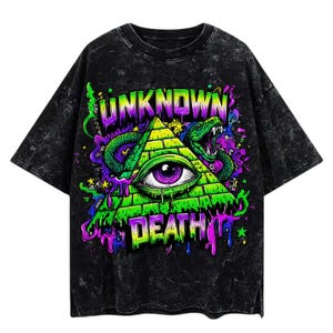 Y2K Illuminati Snake Graphic T-Shirt: Acid Wash Gothic Streetwear