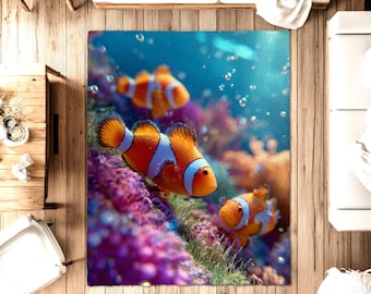 Alfombra de pez payaso tropical: decoración de casa de playa, Aqua Frutiger Aero