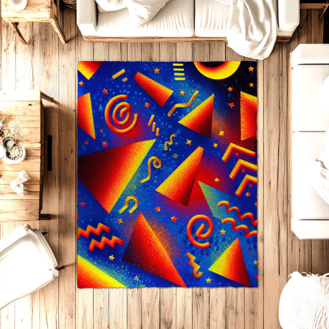 Retro Arcade Area Rug: 80s 90s Geometric Style - Etsy