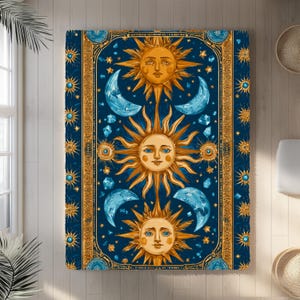 Whimsigoth sun and moon Rug Decor, 90s Celestial Decor, Crescent Moon, Whimsigoth, Home Decor, Vintage Style. witch decor, vintage style