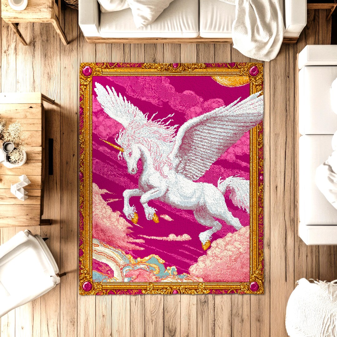 2000's Fantasy Pegasus Pink Cute Decor Rug, Y2k Decor, Y2k Aesthetic ...
