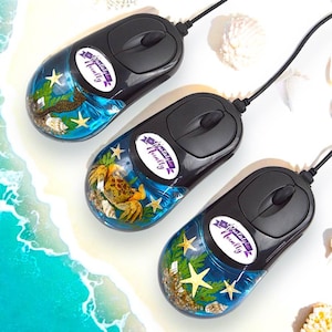 コンピューター用オーシャン アクア マウス - USB、Y2K、Frutiger Aero、ノスタルジア ノベルティ (有線)、ビーチ ギフト、水族館、Vaporwave、トロピカル、ゲーミング マウス