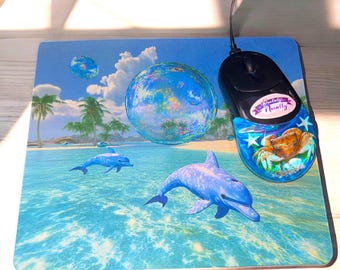 Tropical vaporwave frutiger aero y2k MOUSE PAD for Computer - USB, Y2K, Frutiger Aero, ocean, aquarium gift, dolphin gift, novelty item, sea