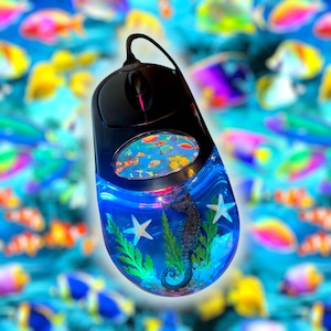 Ocean Aqua Mouse for Computer - USB, Y2K, Frutiger Aero, beach gift, aquarium, Vaporwave, tropical, gaming mouse, beach house decor, crab