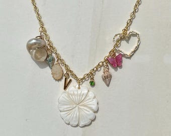Gold Conch Shell Charm Necklace Gold Charm Necklace Gold Beach Necklace ...