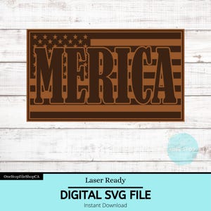 MERICA American Flag Leather Hat Patch File | Leather Patch Hats | Patriotic USA Hat File | Instant Download - SVG File | Laser Ready