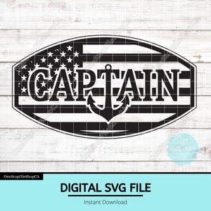 Captain SVG | Nautical Hat Patch Design | Patriotic Leather Patch File | Anchor Flag Graphic | Laser Engraving Ready | USA Boating Cut File