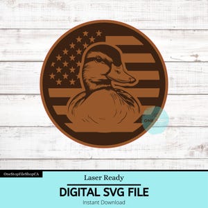 Może przedstawiać: Brązowy kaczor z białym wzorem gwiazd na grzbiecie, na tle brązowo-białej amerykańskiej flagi. Kaczor jest zwrócony w prawo i ma długi, cienki dziób. Obraz jest cyfrowym plikiem SVG.