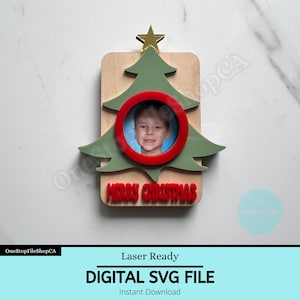 SVG クリスマス ツリー 冷蔵庫写真マグネット ファイル | クリスマス デジタル ファイル | レーザー対応 SVG ファイル | 冷蔵庫写真フレーム マグネット | ホリデー ファイル