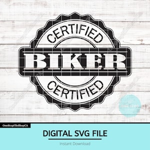 Certified Biker SVG Laser Engraving File | Motorcycle Badge Leather Hat Patch Design | Vector Logo Cut File Biker Humor Trendy Popular