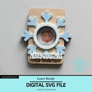 SVG スノーフレーク冷蔵庫写真マグネット ファイル | 冬/雪デジタル ファイル | レーザー対応 SVG ファイル | フォトフレーム マグネット | クリスマス ホリデー ファイル