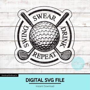 Swing Swear Drink Repeat SVG | Golf Hat Patch Design | Leather Patch File | Funny Golf Graphic | Laser Engraving Ready | Golf Humor Cut File