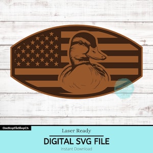 Parche de gorra con la bandera estadounidense de pato real / Parches de cuero para gorras / Gorra de caza de patos SVG / Bandera / Descarga instantánea - Archivo SVG / Listo para láser