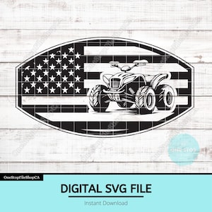 ATV American Flag SVG | Offroad USA Silhouette | Patriotic Quad Emblem | Laser Ready Hat Patch File | Rider Engraving Design for Motorsports