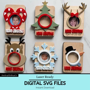 Lot de 6 aimants photo pour réfrigérateur de Noël | Fichiers de cadre photo | Fichiers numériques Noël/hiver | Fichiers SVG prêts pour le laser | TESTÉ | Vacances