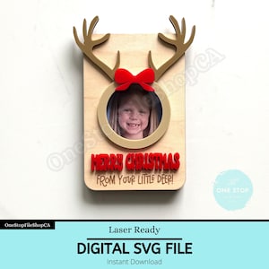 SVG トナカイ クリスマス 冷蔵庫写真マグネット ファイル | クリスマス デジタル ファイル | レーザー対応 SVG ファイル | 冷蔵庫写真フレーム マグネット | ホリデー ファイル