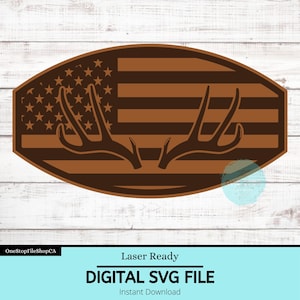 American Antlers Hunting Hat Patch | Leather Patch Hats | Hunting Hat SVG | Flag | Patriotic | Instant Download - SVG File | Laser Ready