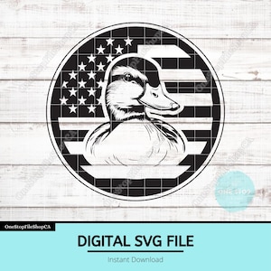Pato sobre círculo con bandera de EE. UU. SVG / Diseño de parche patriótico para sombrero / Archivo de parche de cuero / Gráfico de caza / Listo para grabado láser / Aire libre americano