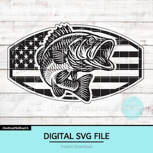 Arquivo SVG Patriótico de Robalo | Design de Peixe com a Bandeira Americana | Arquivo para Gravação a Laser | Vetor para Patch de Chapéu de Couro | Pescadores dos EUA | Arquivo de Corte para Pesca e Atividades ao Ar Livre