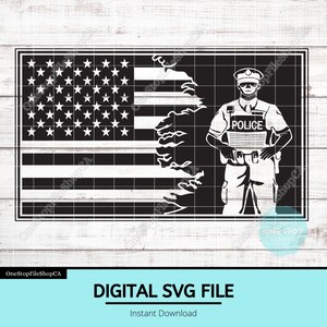 Police Patriotic SVG | Thin Blue Line Hat Patch Design | Leather Patch File | Laser Engraving Ready | Patriotic Cop Cut File | American Flag