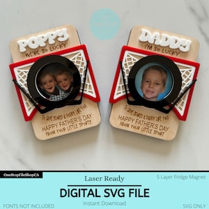 Fichier de cadre photo d'aimant pour réfrigérateur de hockey pour la fête des pères SVG | Fichier numérique de la fête des pères | Cadeau pour papa | Fichier prêt pour le laser | Aimant photo pour réfrigérateur