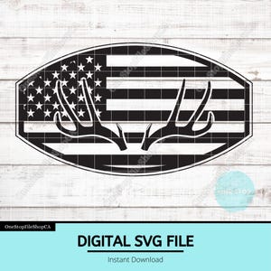 SVG de chifres de veado americano para caça | Caça ao veado | Patriótico e ousado | Temporada de caça ao veado | Para bonés com aplique de couro | Arquivos prontos para laser