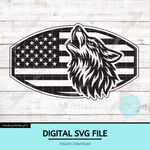 Patriotic Coyote SVG | American Flag Wolf Design | Laser Engraving File | Leather Hat Patch Vector | USA Wildlife Emblem | Outdoors Rustic