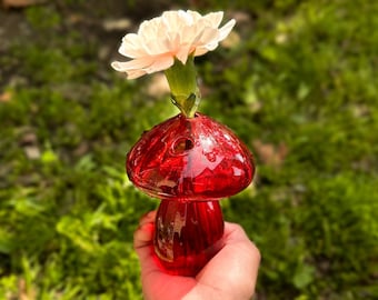 Glass Mushroom Bud Vase, Creative Flower Vase, Mushroom Decor, Plant Lover Gift, Small Mushroom Vase, Plant Housewarming Gift, Boho Bud Vase