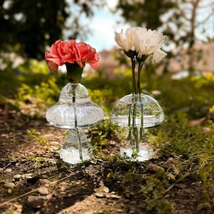 Glass Mushroom Bud Vase, Floral Home Decor, Mushroom Decor, Creative Flower Vase, Plant Lover Gift, Small Mushroom Vase, Housewarming Gift
